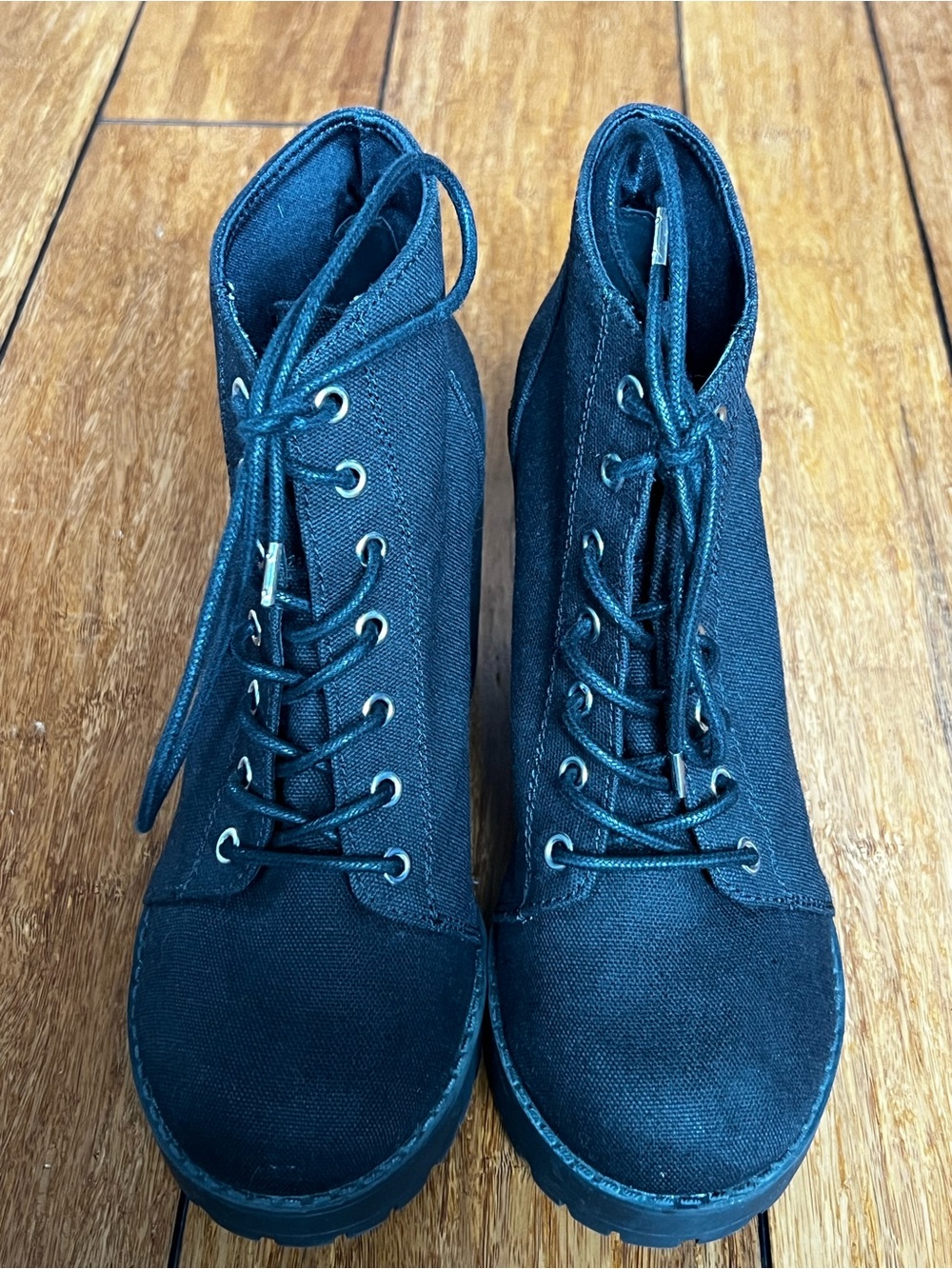 H&M DIVIDED Black Lace-Up Canvas Women's Ankle Boots Size 7